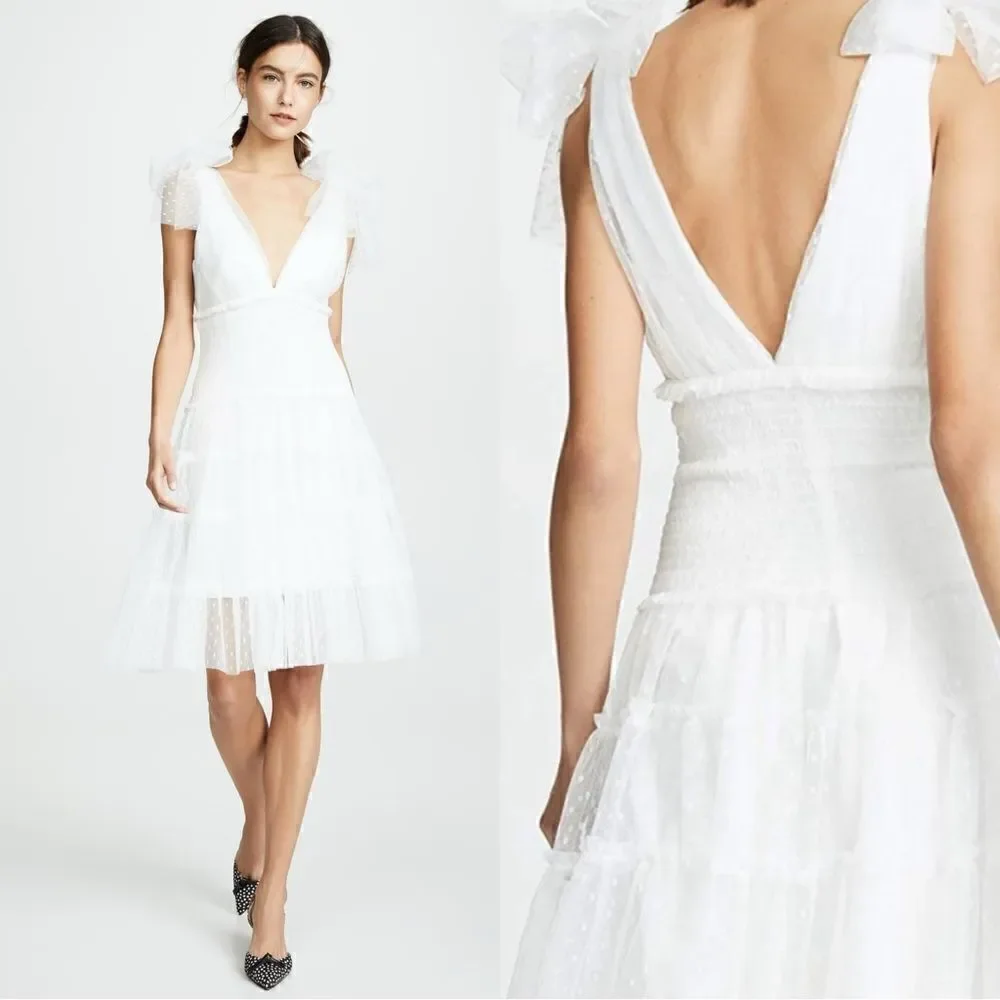 Cinq a Sept Valeria Midi White Dress Ruffle Size 4